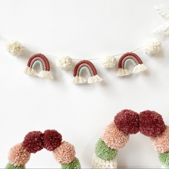 Macrame Rainbow Garland Baby Shower Garland Decor Baby Room Decor Neutral Colors - Picture 2 of 5